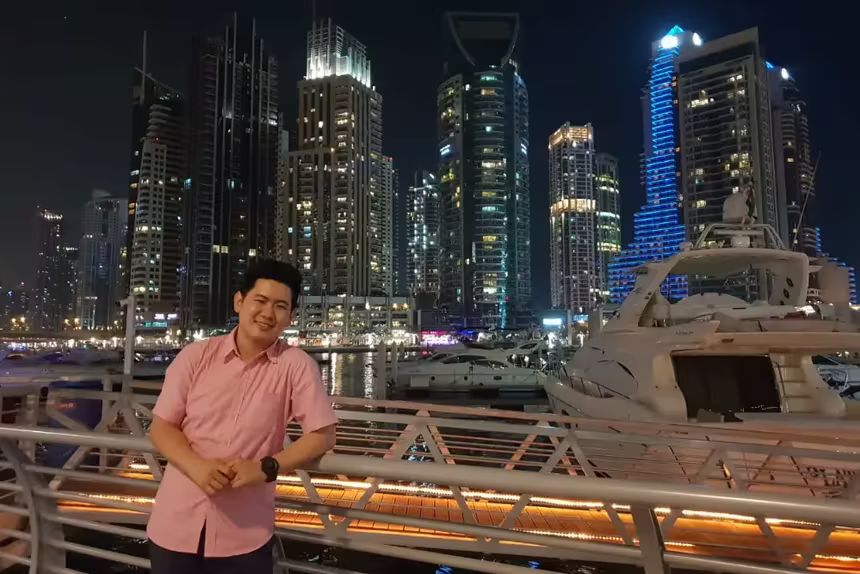 Michael Dovinno in front of city